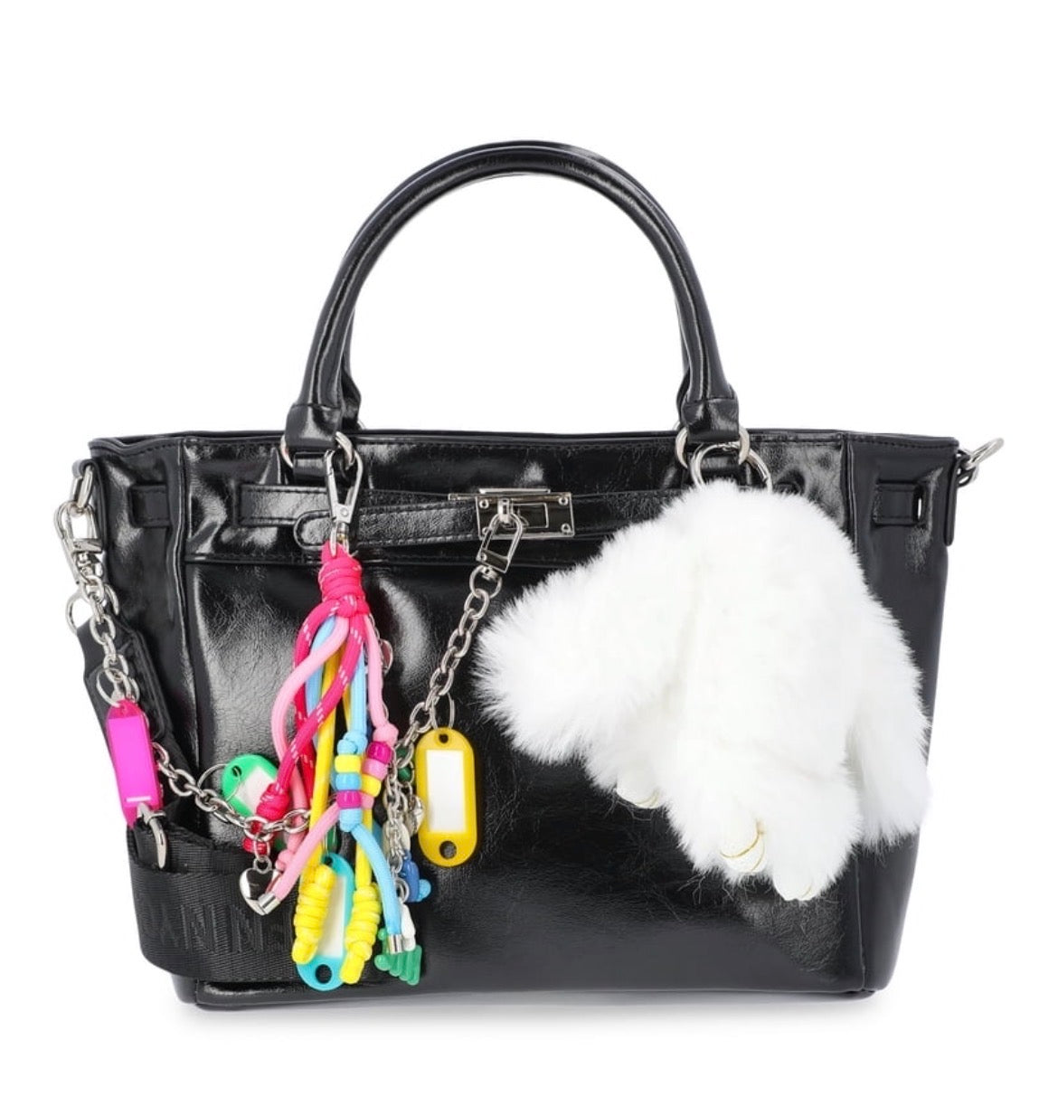 Madden NYC Black Satchel Bag with Charms