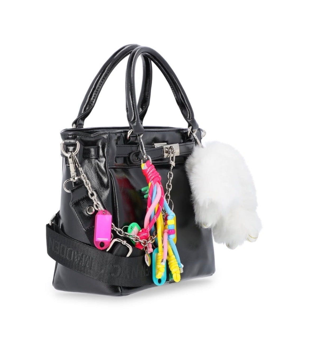 Madden NYC Black Satchel Bag with Charms