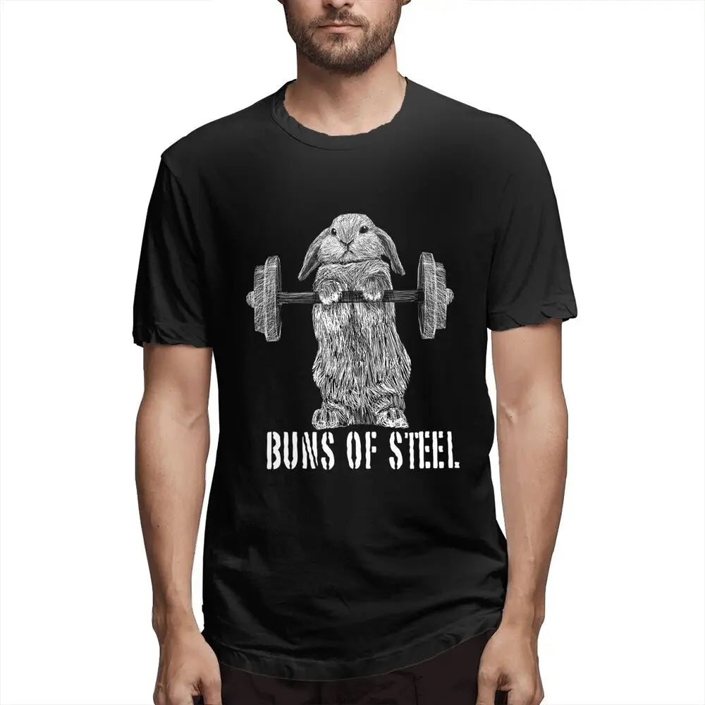 Buns Of Steel Funny Rabbit Crossfit T Shirt  weightlifting GYM bunny 100% Cotton bodybuilding lift weights muscle Clothes