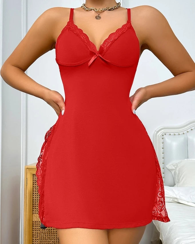 Womens Dresses 2024 Summer Plaid Print Crisscross Backless Sleep Dress Contrast Lace Plunge Sleeveless Nightgown Sleepwear