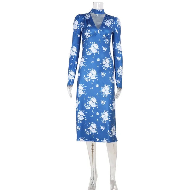 Women Polka Dot Waist V-Neck Maxi Dress Puff Sleeve Slightly Flare Vintage Sweet 2025 Summer Fashion Robe Holiday Party VestidoS