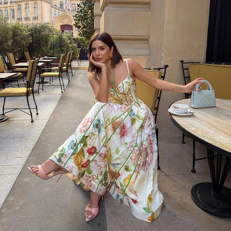 Elegant Printed Women's Dress Sleeveless Halter Waist-Closed A-Line Lady Dresses 2026 Spring Summer Fashion Female Vacation Robe