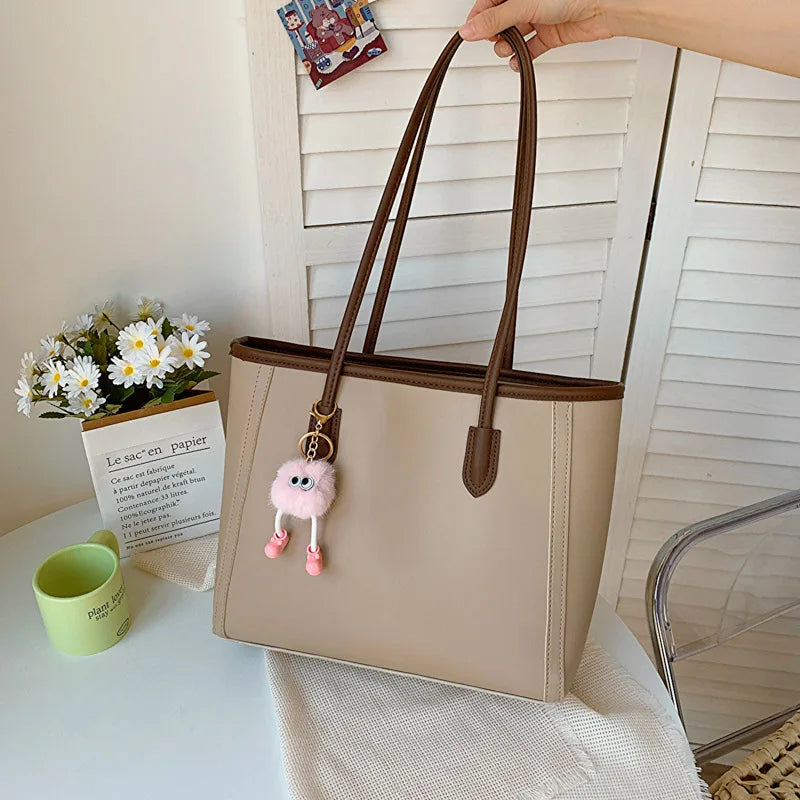 Solid Color PU Leather Women's Handbag, Versatile Korean Single Shoulder Underarm Bag, Temperament Tote Bag for Women Daily Use