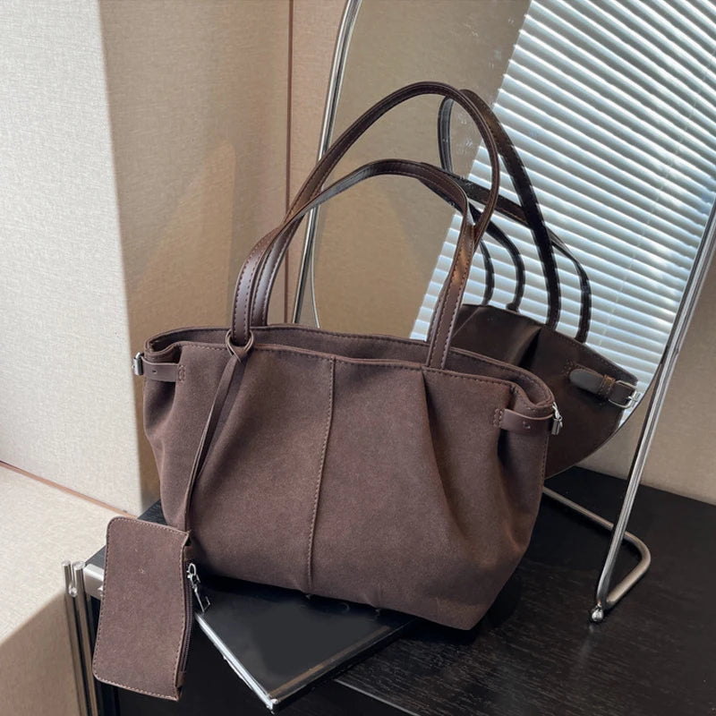 Suede Shoulder Bags for Women Large Suede Totes Lightweight Underarm Bag Casual Shopper Handbag Solid Color Travel Bucket Bags