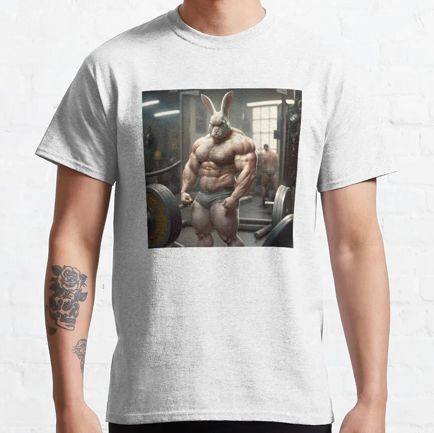Buns Of Steel Funny Rabbit Crossfit T Shirt  weightlifting GYM bunny 100% Cotton bodybuilding lift weights muscle Clothes