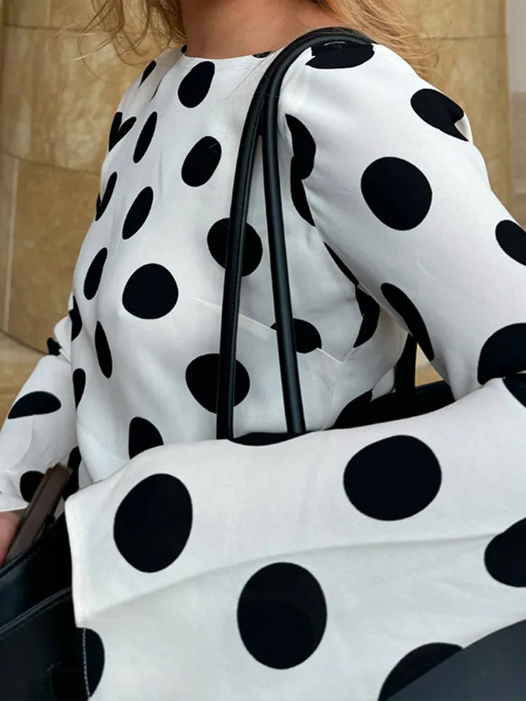 Casual Polka Dot Dress Women's Slim O-neck Full Sleeve High-Waisted Floor-Length Dresses 2025 Spring Autumn New Fashion Robes