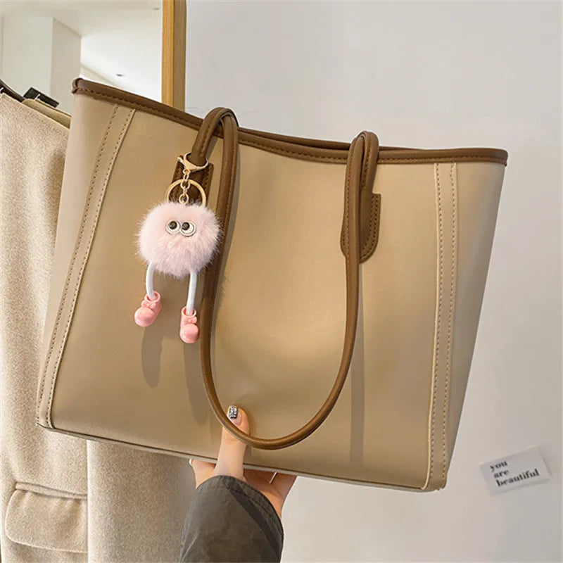 Solid Color PU Leather Women's Handbag, Versatile Korean Single Shoulder Underarm Bag, Temperament Tote Bag for Women Daily Use