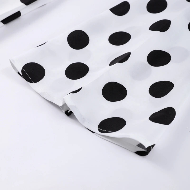 Casual Polka Dot Dress Women's Slim O-neck Full Sleeve High-Waisted Floor-Length Dresses 2025 Spring Autumn New Fashion Robes