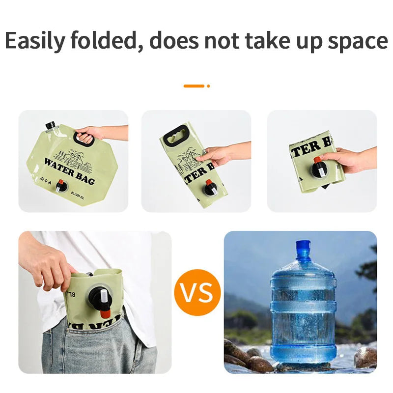 Camping Foldable Water Bag with Bottle Tap 8L Outdoor Hiking Water Bucket Bag Large Capacity Water Container Camping Supplies