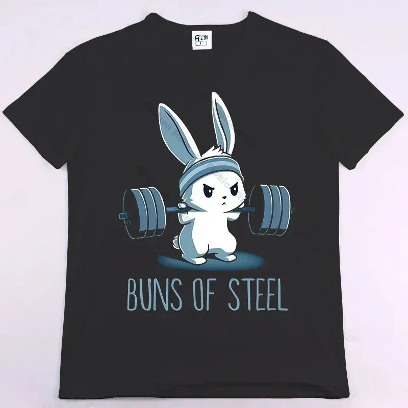 2025 new model Rabbit Fitness Funny Gym Rat Bodybuilding Crewneck T Shirt Men Casual Short Sleeve TShirt