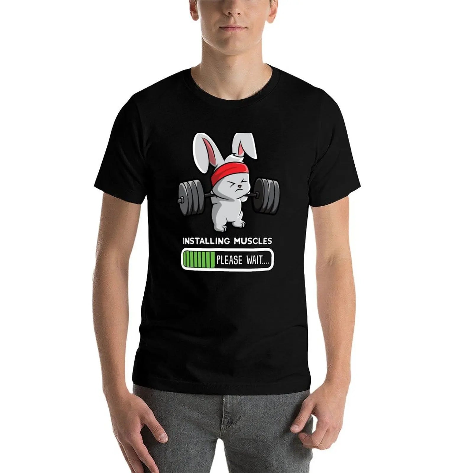 Bunny Fitness Gym Workout Installing Muscles T-Shirt Stretch Fabric Comfort T-Shirt
