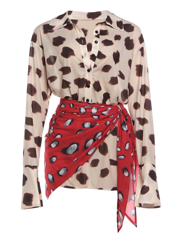 Sexy Printed Polka Dot Dress Retro Sheer Turn-down Collar Button Detachable Scarf Robe 2026 Summer Chic Y2k Women Casual Dresses