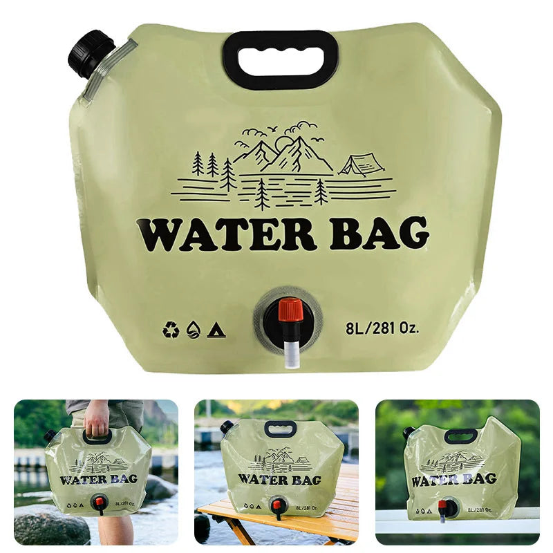 Camping Foldable Water Bag with Bottle Tap 8L Outdoor Hiking Water Bucket Bag Large Capacity Water Container Camping Supplies
