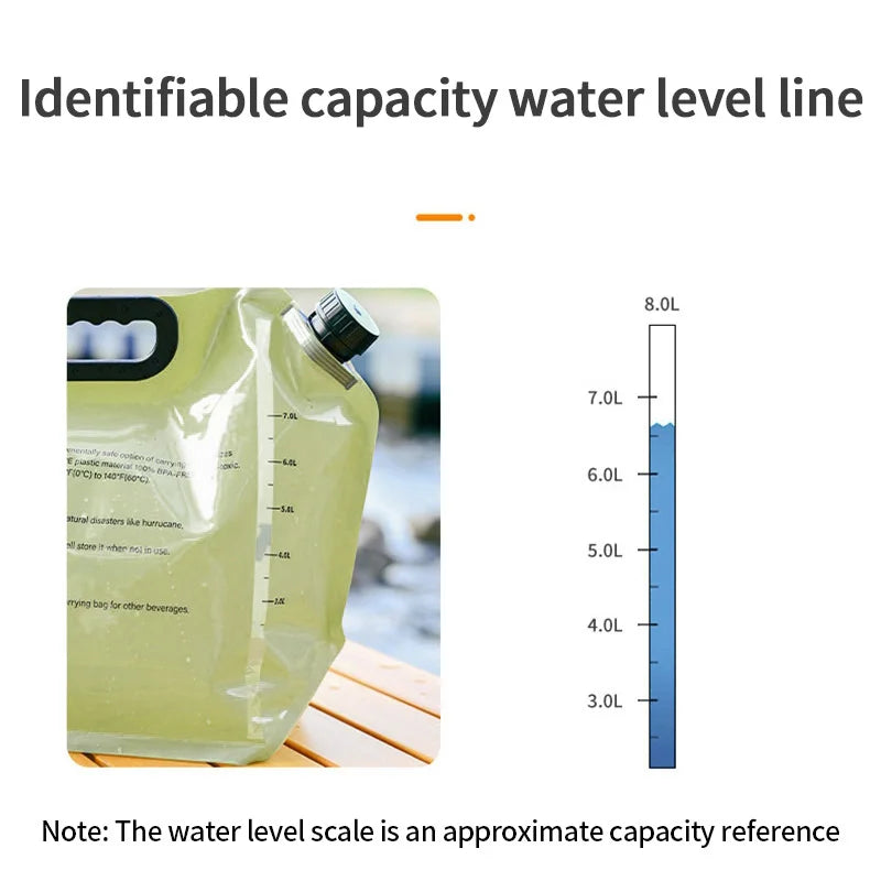 Camping Foldable Water Bag with Bottle Tap 8L Outdoor Hiking Water Bucket Bag Large Capacity Water Container Camping Supplies