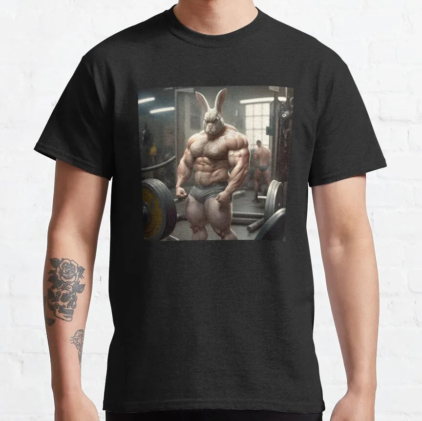 Buns Of Steel Funny Rabbit Crossfit T Shirt  weightlifting GYM bunny 100% Cotton bodybuilding lift weights muscle Clothes