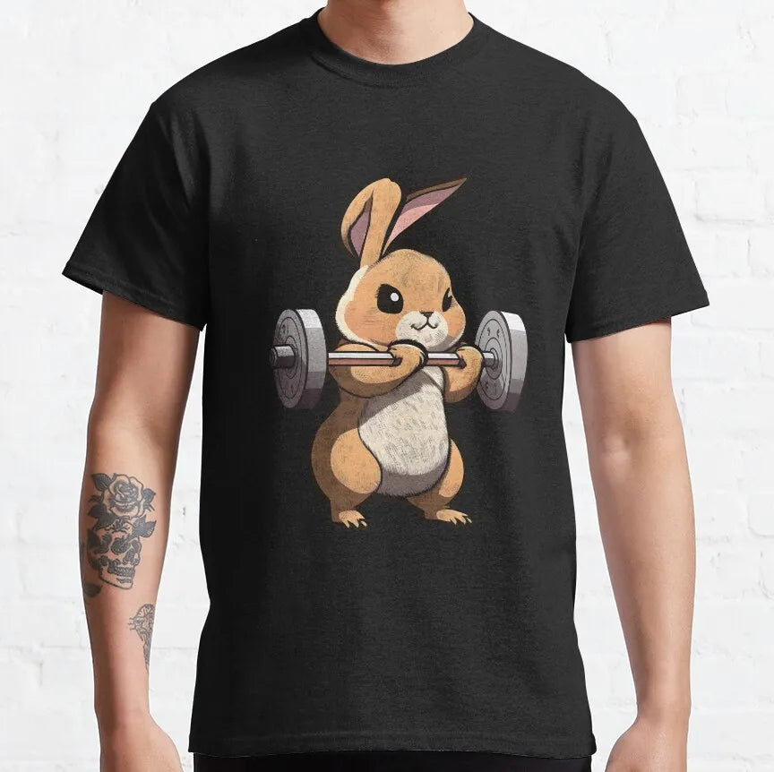 Buns Of Steel Funny Rabbit Crossfit T Shirt  weightlifting GYM bunny 100% Cotton bodybuilding lift weights muscle Clothes