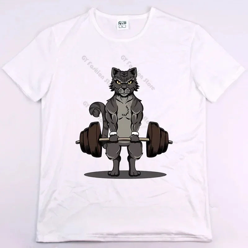 Rabbit Fitness Funny Gym Rat Bodybuilding Crewneck T Shirt Men Casual Short Sleeve Oversized TShirt