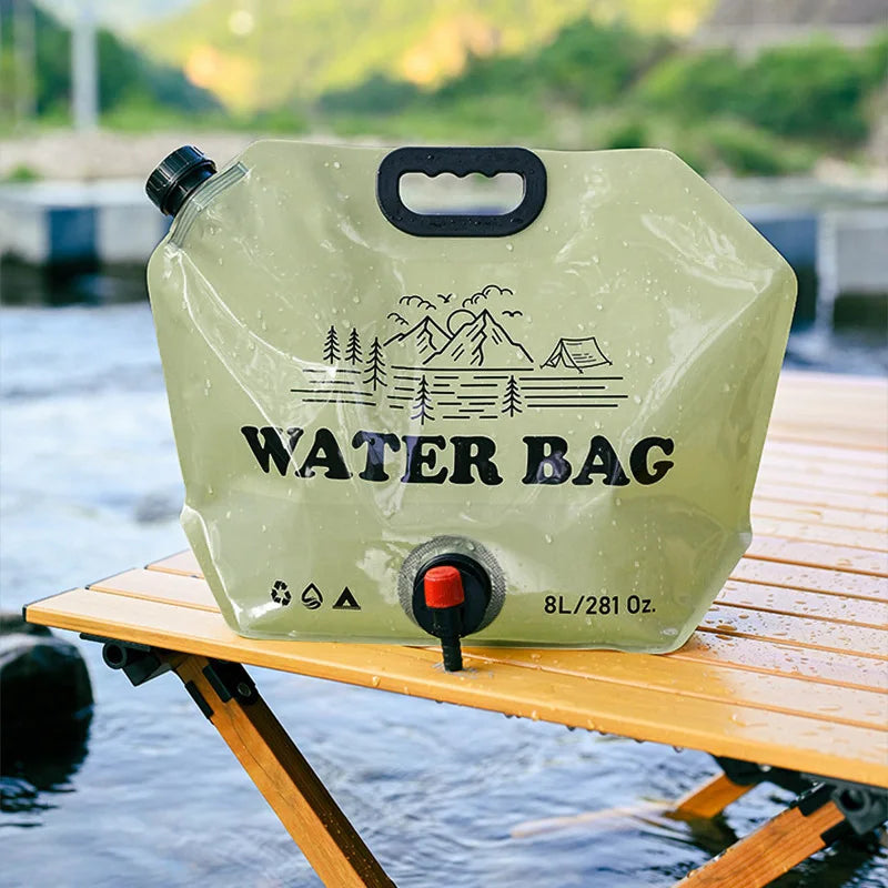 Camping Foldable Water Bag with Bottle Tap 8L Outdoor Hiking Water Bucket Bag Large Capacity Water Container Camping Supplies