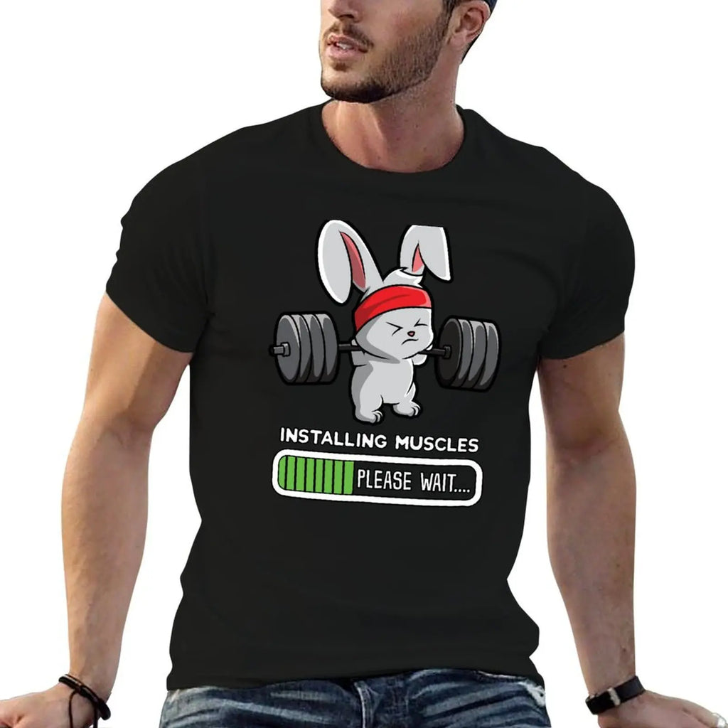 Bunny Fitness Gym Workout Installing Muscles T-Shirt Stretch Fabric Comfort T-Shirt