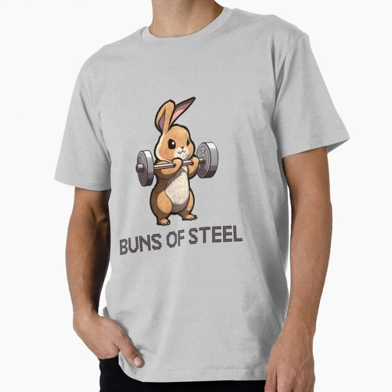 Buns Of Steel Rabbit Workout Funny Gift t shirt for Gym Workout Fitness 100% cotton Short Sleeve Graphic Clothes All size tops