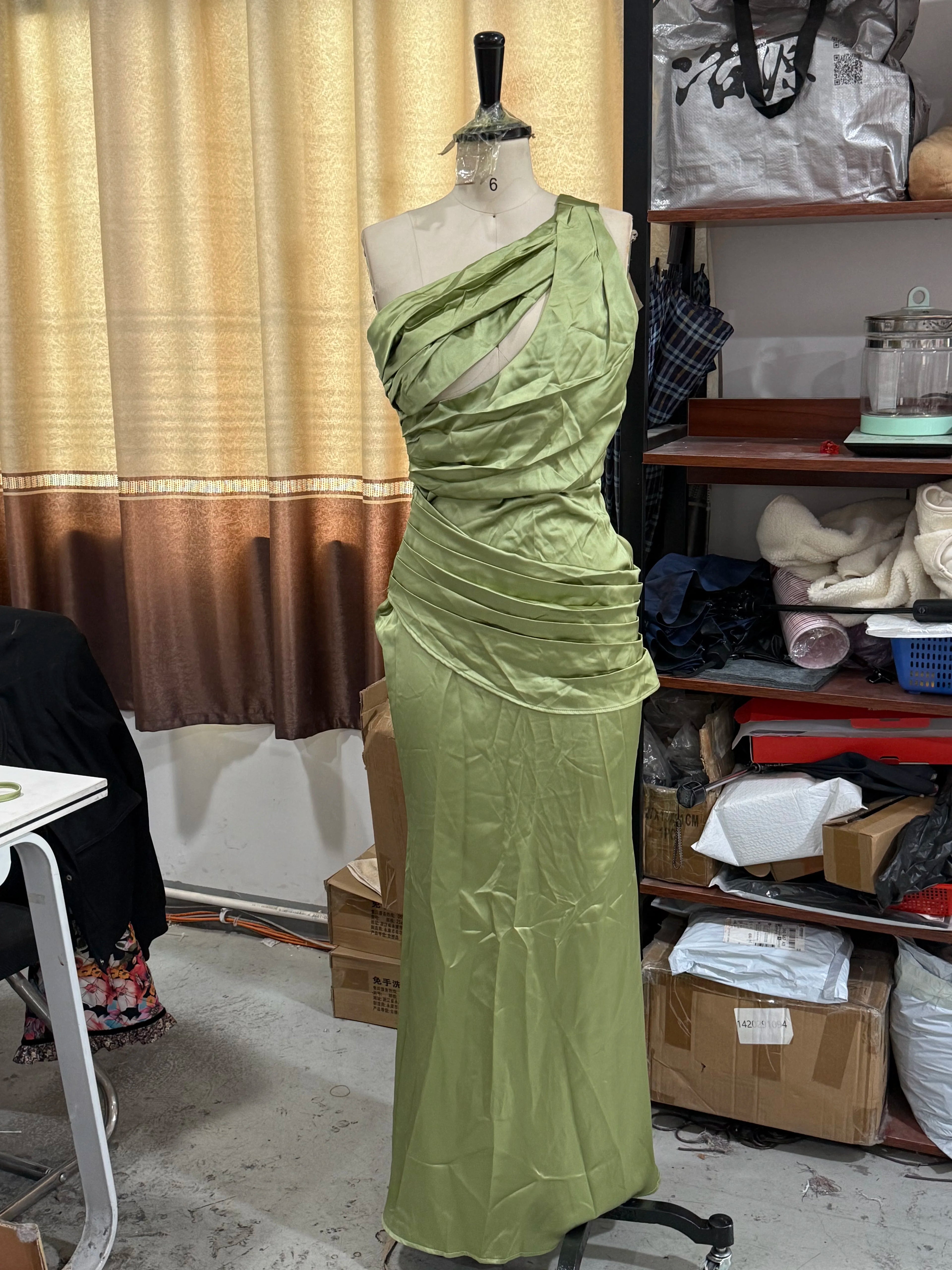 Solid Pleated Sling Dress Women Square Neck Sleeveless Off-shoulder Waist Cinching Slim Dresses 2026 Lady Evening Party Gowns