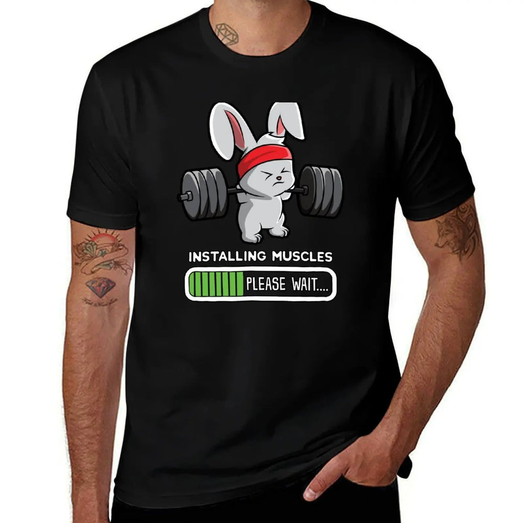 Bunny Fitness Gym Workout Installing Muscles T-Shirt Stretch Fabric Comfort T-Shirt