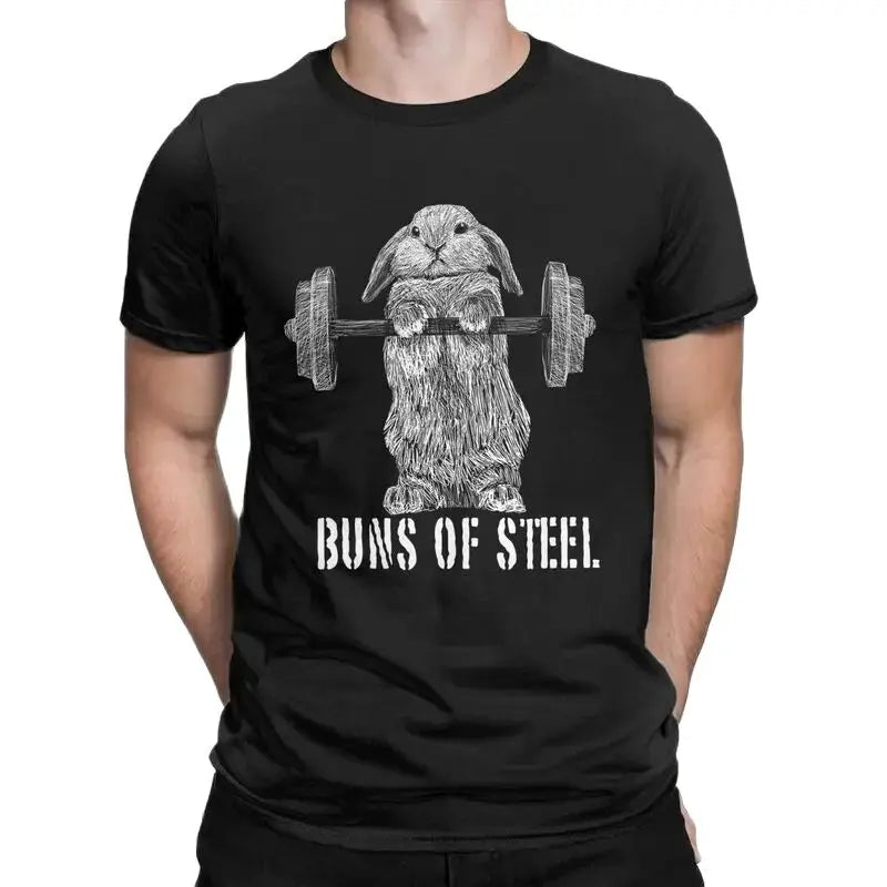 Buns Of Steel Funny Rabbit Crossfit T Shirt  weightlifting GYM bunny 100% Cotton bodybuilding lift weights muscle Clothes