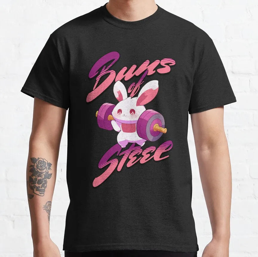 Buns Of Steel Funny Rabbit Crossfit T Shirt  weightlifting GYM bunny 100% Cotton bodybuilding lift weights muscle Clothes
