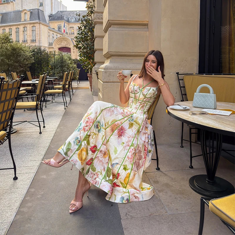 Elegant Printed Women's Dress Sleeveless Halter Waist-Closed A-Line Lady Dresses 2026 Spring Summer Fashion Female Vacation Robe