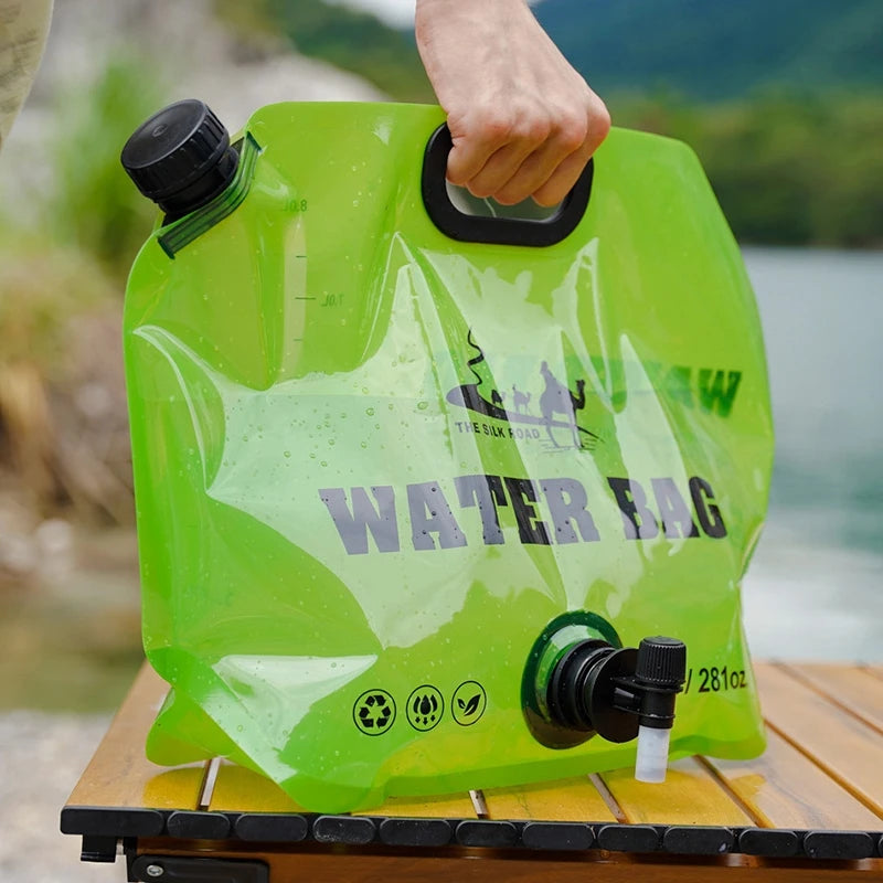 Camping Foldable Water Bag with Bottle Tap 8L Outdoor Hiking Water Bucket Bag Large Capacity Water Container Camping Supplies