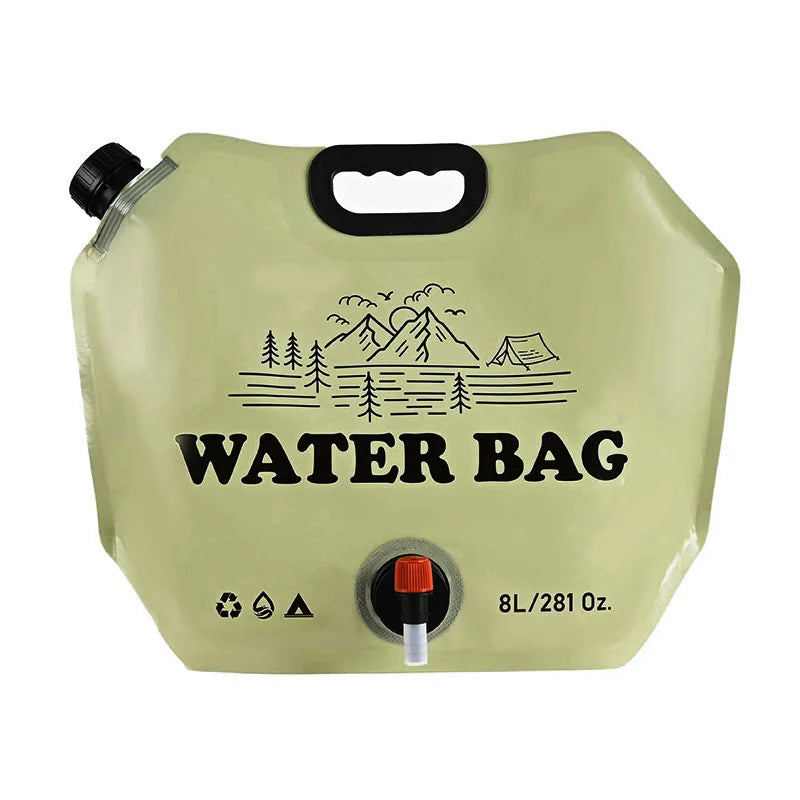 Camping Foldable Water Bag with Bottle Tap 8L Outdoor Hiking Water Bucket Bag Large Capacity Water Container Camping Supplies