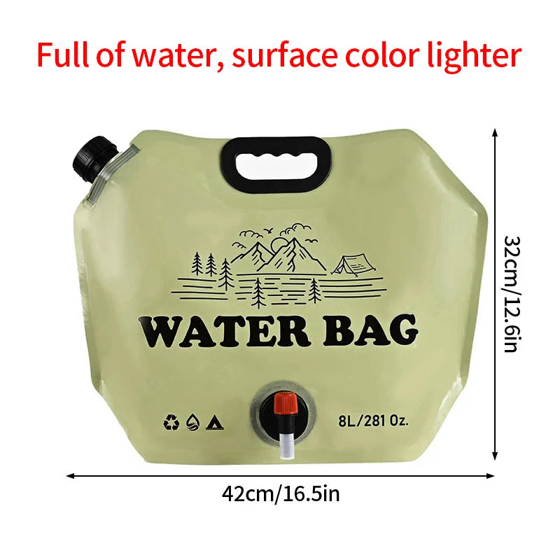 Camping Foldable Water Bag with Bottle Tap 8L Outdoor Hiking Water Bucket Bag Large Capacity Water Container Camping Supplies