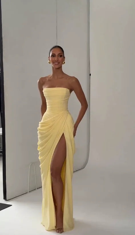 Solid Pleated Sling Dress Women Square Neck Sleeveless Off-shoulder Waist Cinching Slim Dresses 2026 Lady Evening Party Gowns