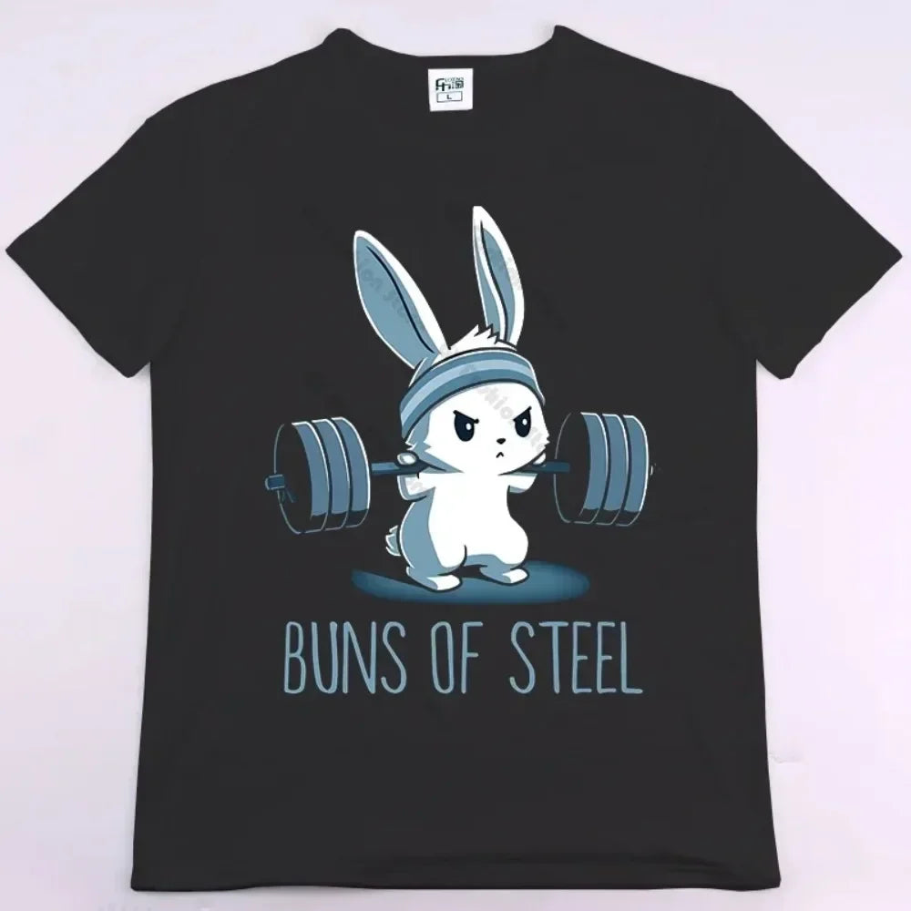 2025 new model Rabbit Fitness Funny Gym Rat Bodybuilding Crewneck T Shirt Men Casual Short Sleeve TShirt