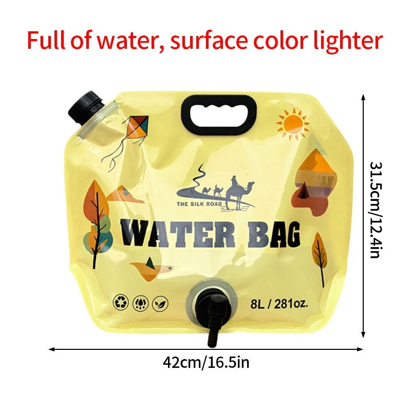 Camping Foldable Water Bag with Bottle Tap 8L Outdoor Hiking Water Bucket Bag Large Capacity Water Container Camping Supplies