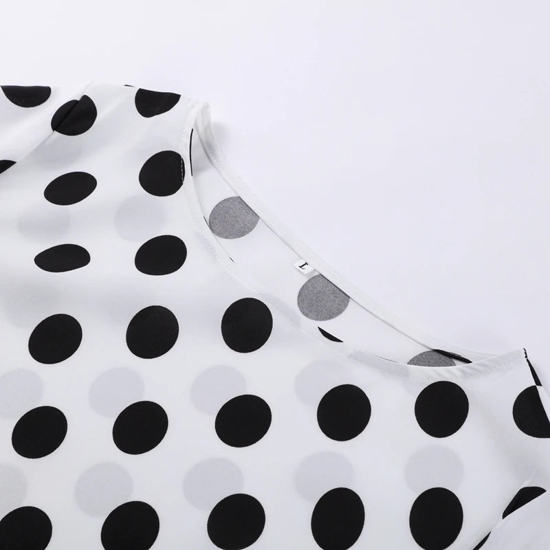 Casual Polka Dot Dress Women's Slim O-neck Full Sleeve High-Waisted Floor-Length Dresses 2025 Spring Autumn New Fashion Robes