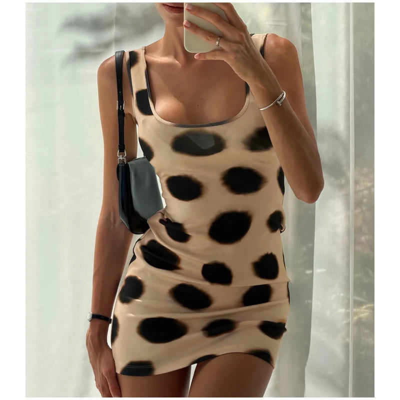 Sexy Printed Polka Dot Dress Retro Sheer Turn-down Collar Button Detachable Scarf Robe 2026 Summer Chic Y2k Women Casual Dresses