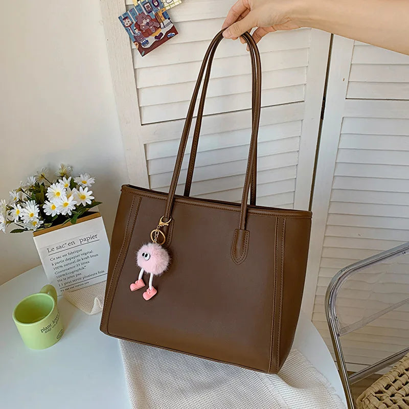 Solid Color PU Leather Women's Handbag, Versatile Korean Single Shoulder Underarm Bag, Temperament Tote Bag for Women Daily Use