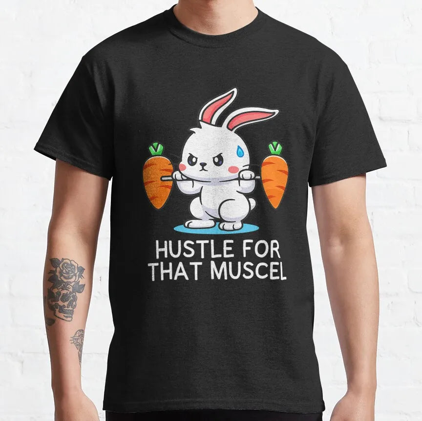 Buns Of Steel Funny Rabbit Crossfit T Shirt  weightlifting GYM bunny 100% Cotton bodybuilding lift weights muscle Clothes