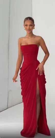 Solid Pleated Sling Dress Women Square Neck Sleeveless Off-shoulder Waist Cinching Slim Dresses 2026 Lady Evening Party Gowns