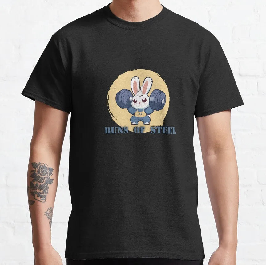 Buns Of Steel Funny Rabbit Crossfit T Shirt  weightlifting GYM bunny 100% Cotton bodybuilding lift weights muscle Clothes
