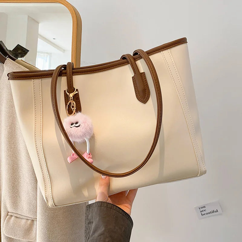 Solid Color PU Leather Women's Handbag, Versatile Korean Single Shoulder Underarm Bag, Temperament Tote Bag for Women Daily Use