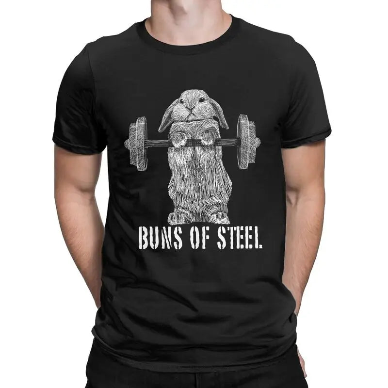 Buns Of Steel Funny Rabbit Crossfit T Shirt  weightlifting GYM bunny 100% Cotton bodybuilding lift weights muscle Clothes