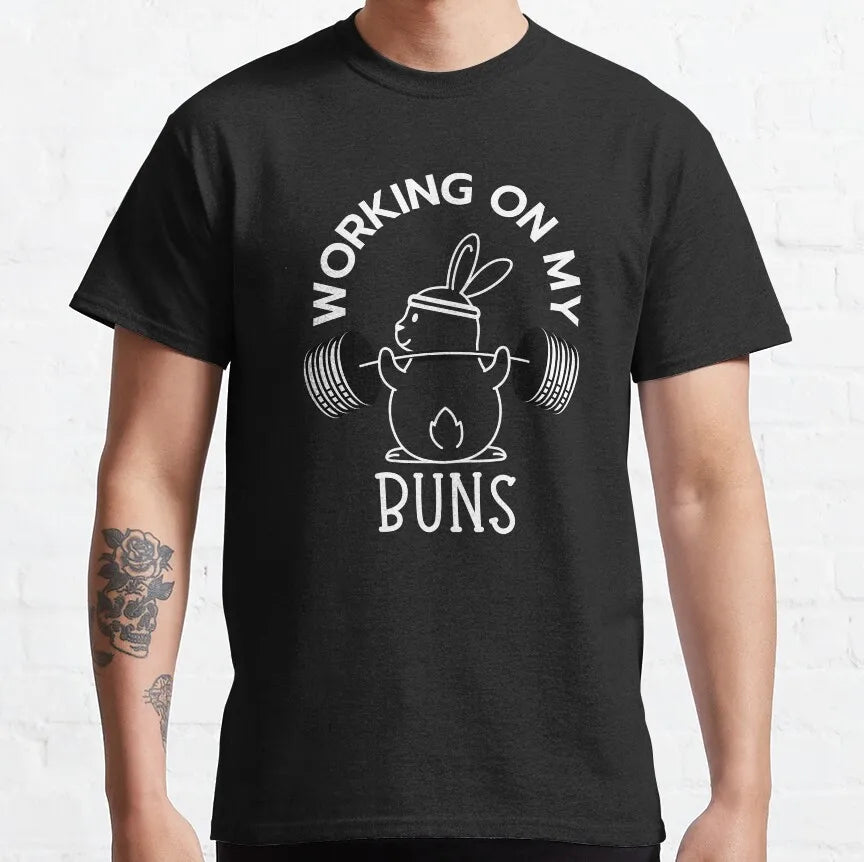 Buns Of Steel Funny Rabbit Crossfit T Shirt  weightlifting GYM bunny 100% Cotton bodybuilding lift weights muscle Clothes
