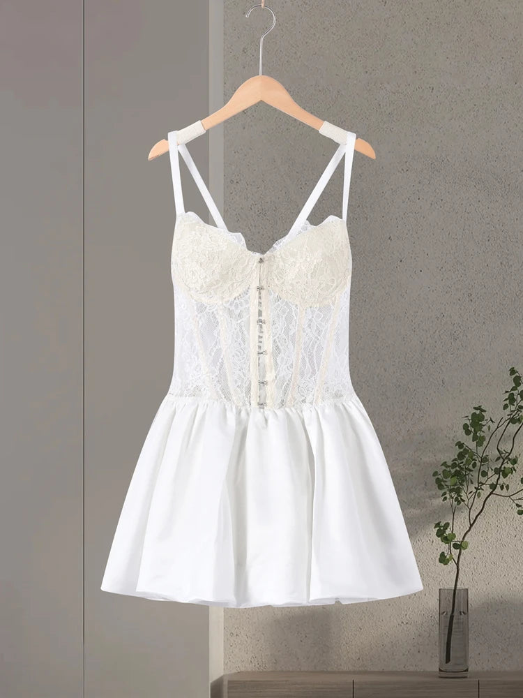 Sexy Fishbone Corset Mini Dress Women Hollow Out Backless Bandage Bubble A Line Vestidos Female 2025 Chic Party Festival Dresses