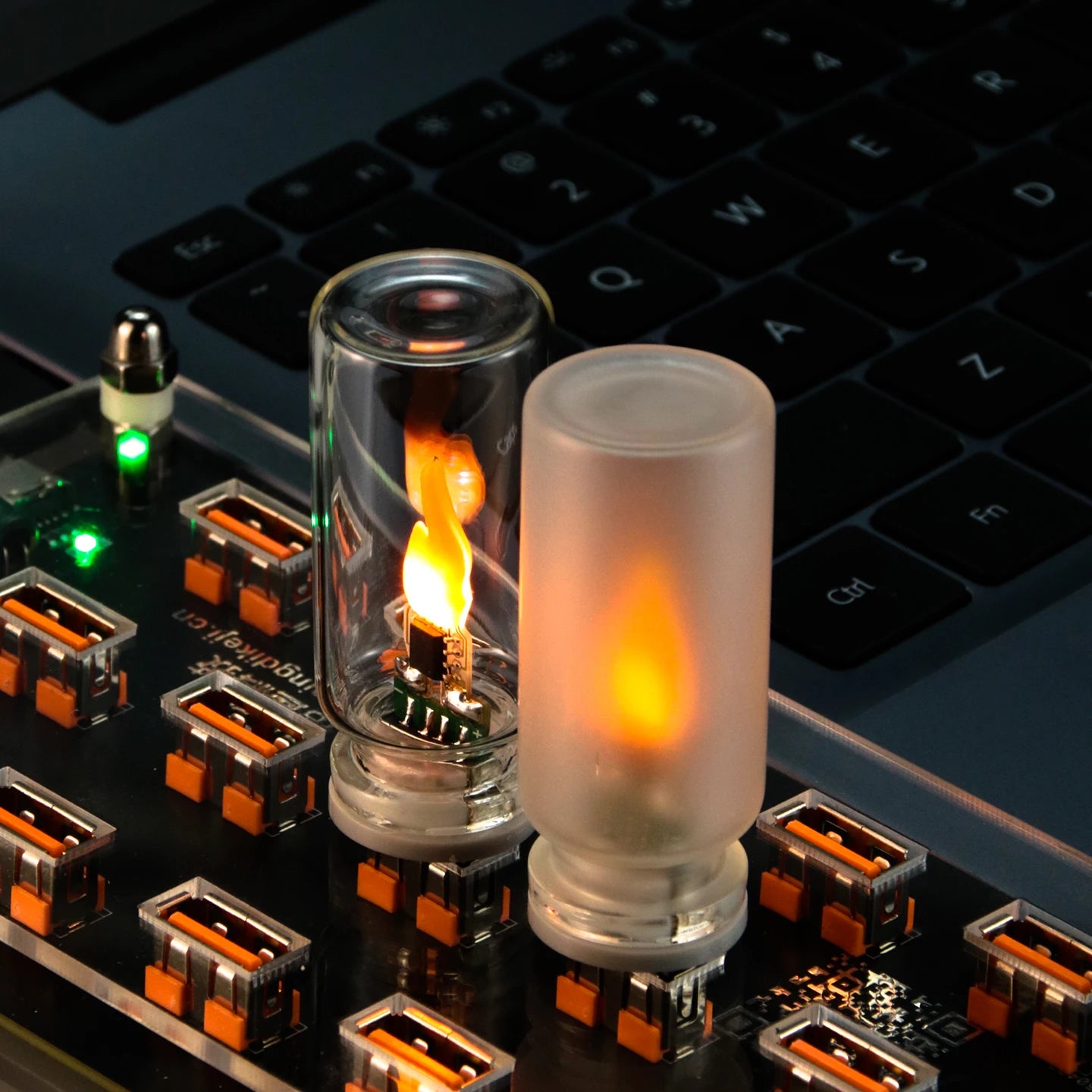 USB Flame Flickering LED Frosted Clear Glass Candle Night Light Simulated Flame for Car Home Room Laptop PC Festival Decoration