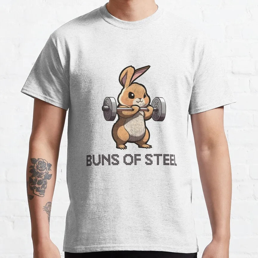 Buns Of Steel Funny Rabbit Crossfit T Shirt  weightlifting GYM bunny 100% Cotton bodybuilding lift weights muscle Clothes