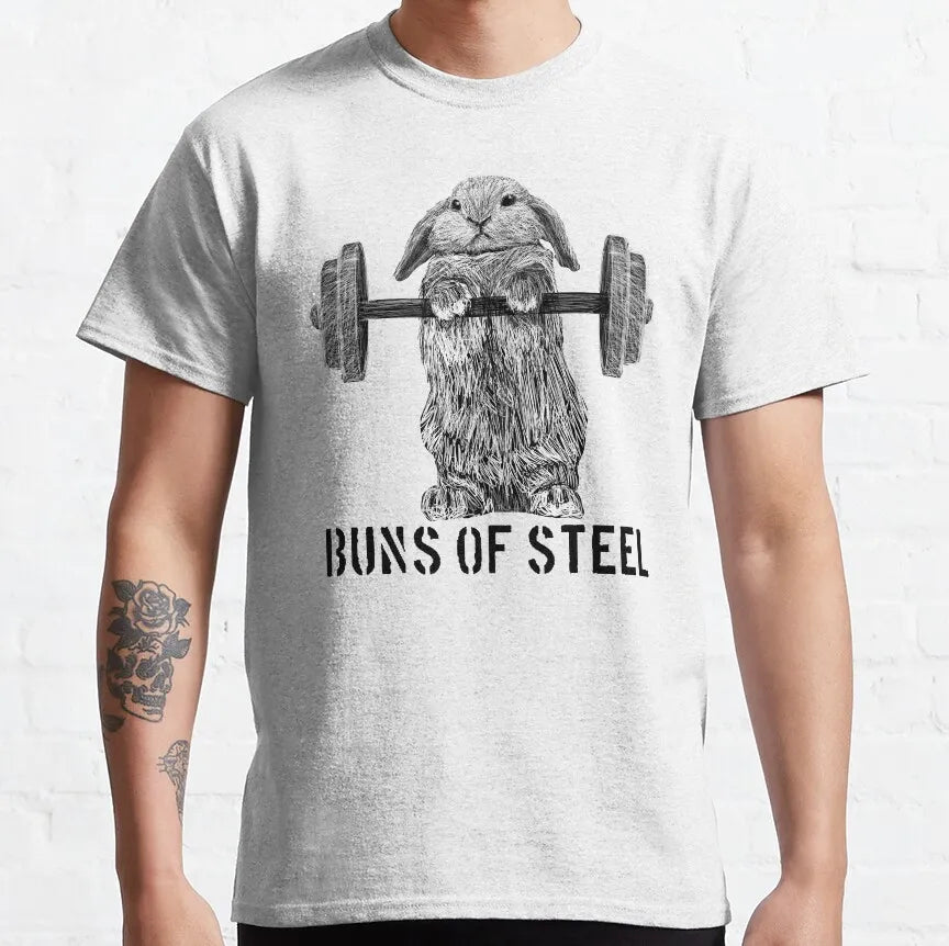 Buns Of Steel Funny Rabbit Crossfit T Shirt  weightlifting GYM bunny 100% Cotton bodybuilding lift weights muscle Clothes