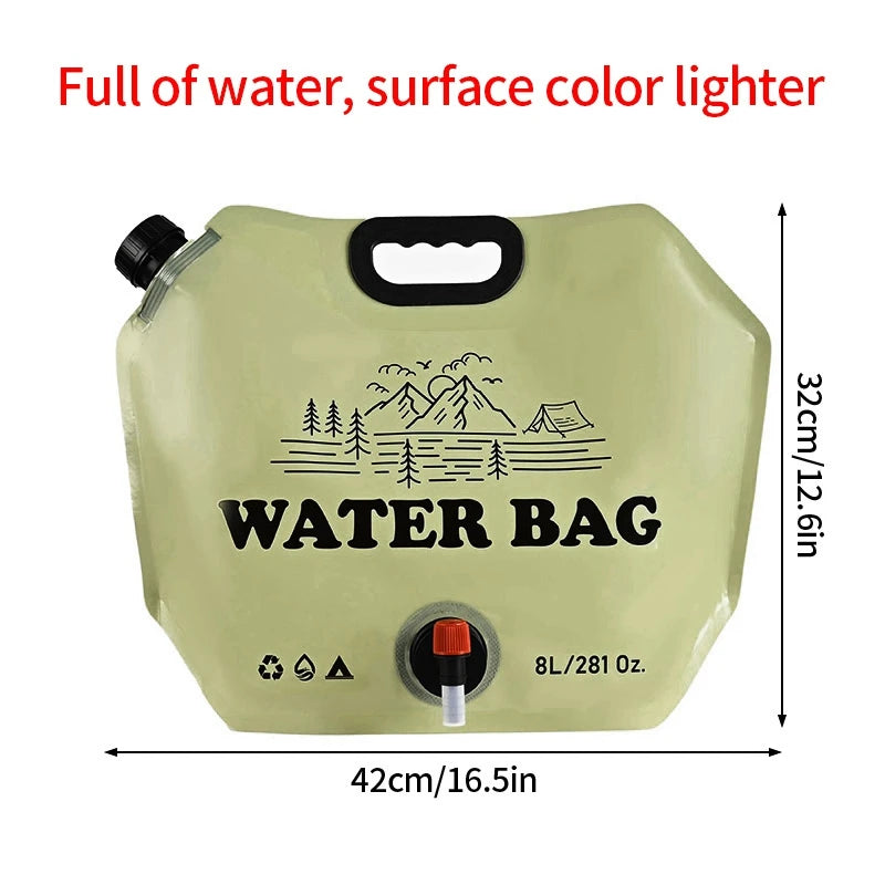 Camping Foldable Water Bag with Bottle Tap 8L Outdoor Hiking Water Bucket Bag Large Capacity Water Container Camping Supplies