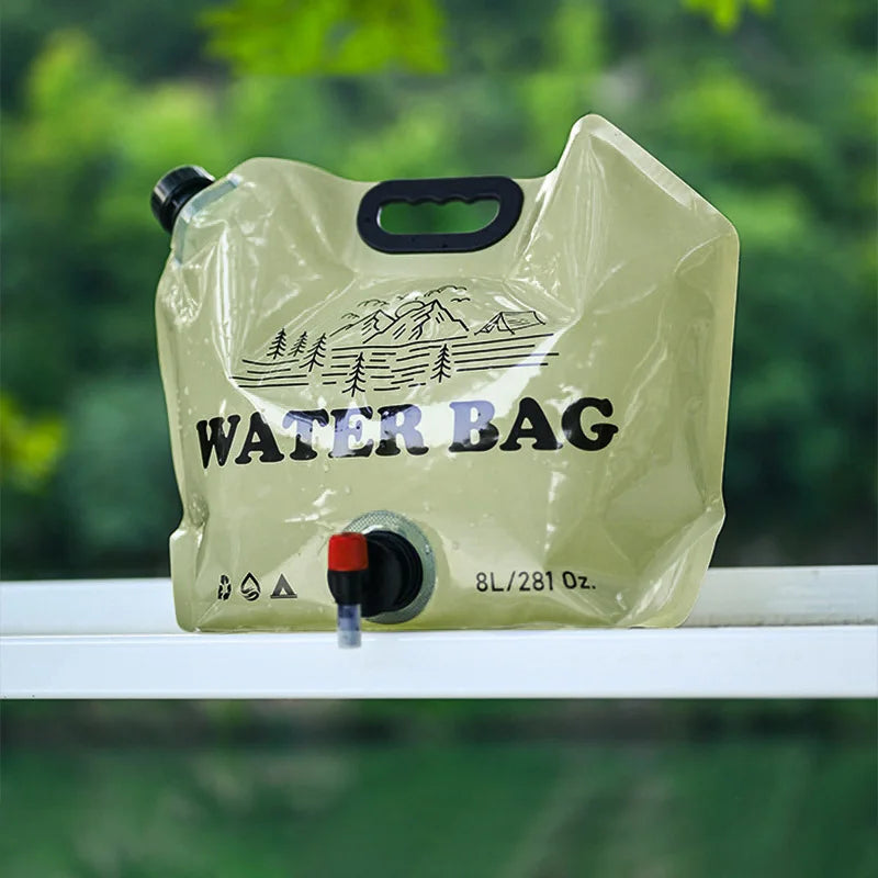 Camping Foldable Water Bag with Bottle Tap 8L Outdoor Hiking Water Bucket Bag Large Capacity Water Container Camping Supplies